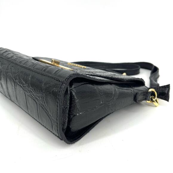 Persaman Black Leather Small Rectangle Crossbody Bag Flap - Picture 4 of 9